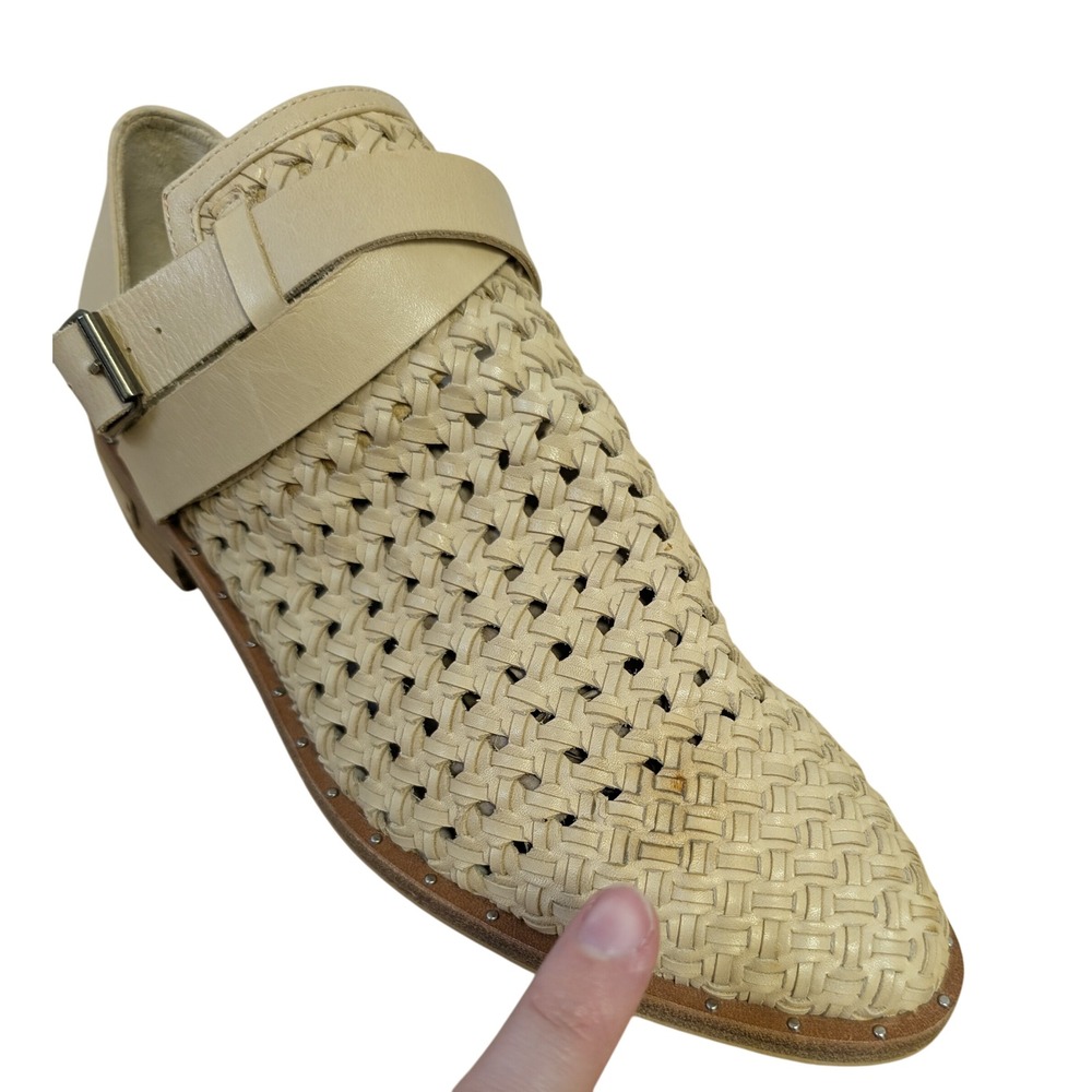 Freda Salvador Nude Spark Ankle Strap Booties Woven Leather Boho Chic 7 NWOB - Picture 6 of 11